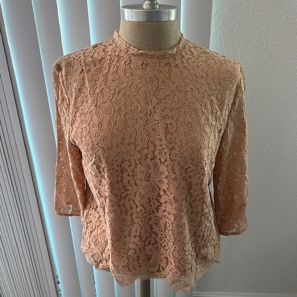H&M Pink Relaxed Blouse with Mandarin Collar SZ 8 Career Casual Spring Summer - Picture 1 of 9